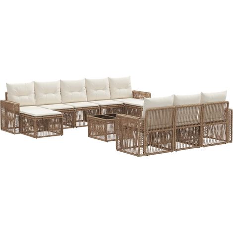 vidaXL Set Divano da Giardino 11 pcs Beige e Bianco Crema polyrattan