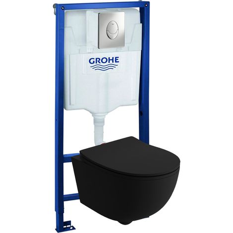 GROHE Bâti-support Skate Air + Lavita WC Brava Black suspendu noir sans bord + panneau de commande Delta 25 chrome Kit complet WC (1/5)