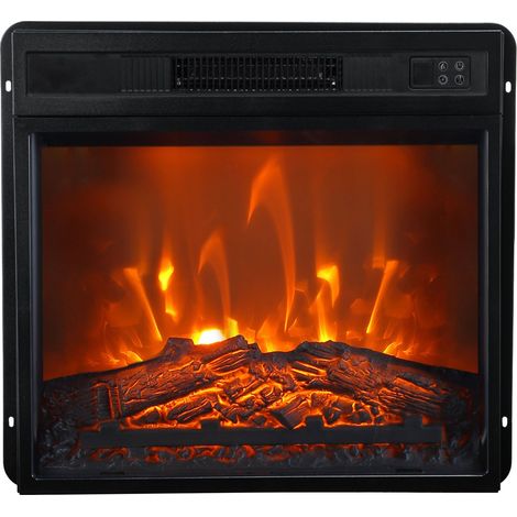 Parrot Uncle 18 Zoll elektrischer Kamin in Schwarz, moderner Elektrokamin mit realistischem LED-Flammeneffekt, Fernbedienung, Timer-Funktion, für Wohnzimmer und Schlafzimmer