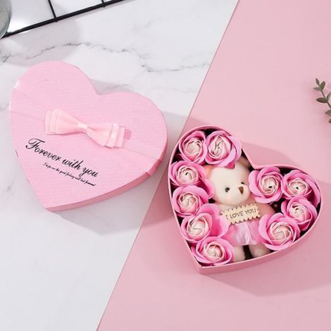 Rose de Savon - - 10 Roses + Ours - Légèrement Parfumé - Élégance - Chic (1/4)