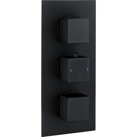 RAK Thermostatic Square 2 Outlet Concealed Shower Valve Triple Handle - Black (1/2)