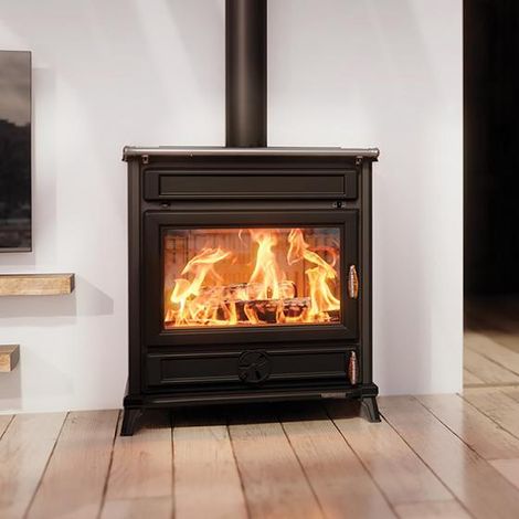 Thermorossi – Poêle à bois en fonte 12.3 kW – Évacuation supérieure – Longueur bûche 50 cm – Rendement 85.4% – Classe A+