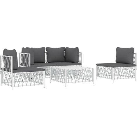 Muebles de jardín conjunto de muebles de exterior con cojines 5 piezas acero blanco (1/5)