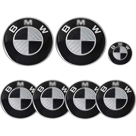 Set di 7 emblemi per auto: per cofano e bagagliaio, emblema BMW, emblema per copricerchio da 68 mm ed emblema per volante.