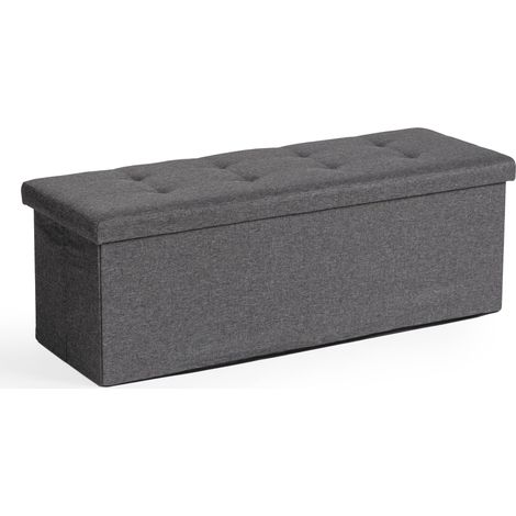 FurnitureR Banc de rangement en tissu de 110 cm, pouf pliable, coffre de rangement repose-pieds, coffre de rangement d'intérieur avec compartiment amovible, pour salon, chambre à coucher, entrée, gris (1/5)
