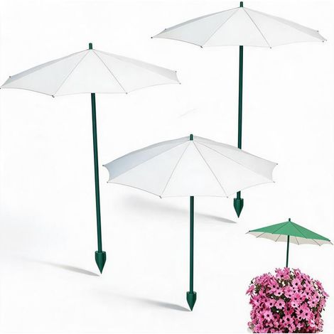 Mini Garden Umbrellas Set of 3 – 44cm White UV Protection for Seedlings Flowers Vegetables – Weather Resistant Fiberglass Stakes for Balcony Terrace (1/5)