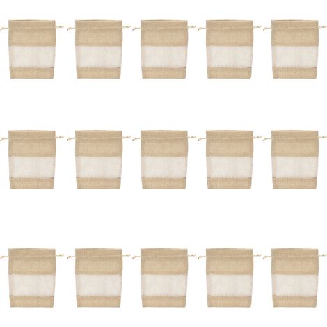 15 sacs à cordon transparents en coton uni, pochettes cadeaux pour fêtes (1/5)