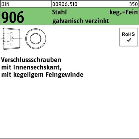Vis de fermeture DIN 906 à 6 pans creux M8x1 Acier galvanisé 100p.