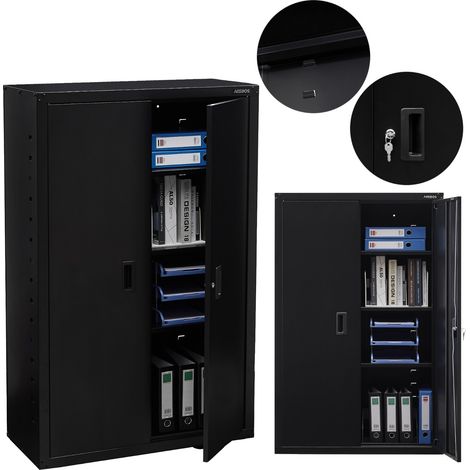 AREBOS  Archivador Armario de Oficina - 140x90x40 cm - Armario de Oficina  - Negro (1/5)