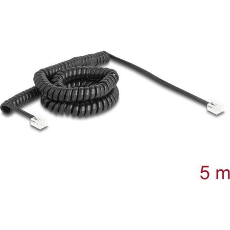 Delock Cable telefÃ³nico en espiral RJ11 macho a RJ11 macho negro 5 m