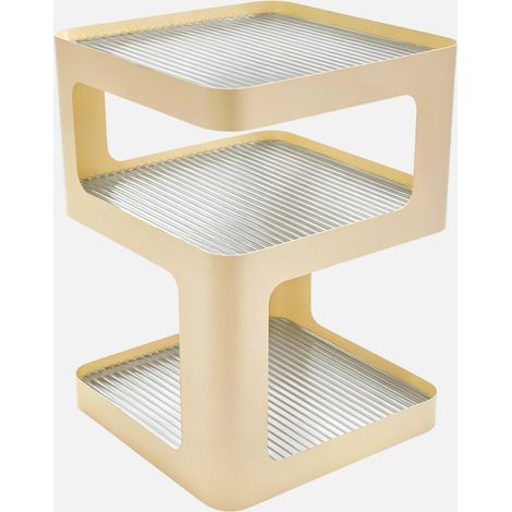 Table d'appoint. table de chevet métal et verre strié L35 x H50cm écru - Nae (1/4)