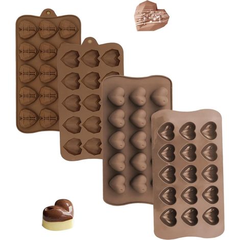 4 Pièces Moulle à Chocolat Silicone, Moules Chocolat, Silicone Bonbons, pour Chocolats, Savon, Gâteau (Cœur) 3 - (1/5)