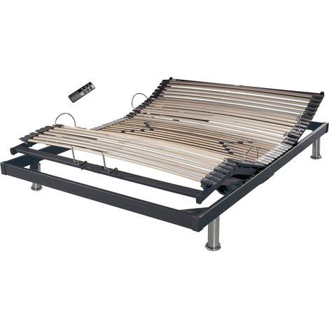 Ebac Literie – Sommier électrique extra plat 140x190 – 42 lattes en bois – Réglage fermeté zone lombaire – Moteur mono 24V avec télécommande (1/5)