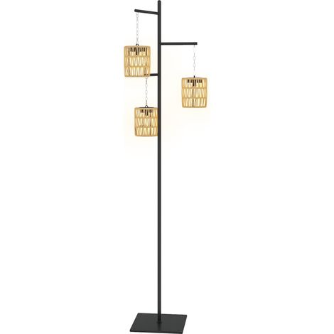 Solar Stehlampe Rattan Solarlampen mit Lichtsensor 3 Lichten Automatisch im Boho-Stil IP44 Spritzwassergeschützt