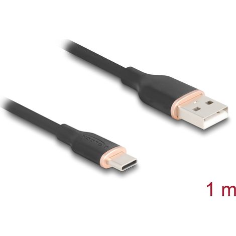 Delock Cable USB 2.0 USB Tipo-A macho a USB Type-Câ¢ macho 1 m negro Silicona
