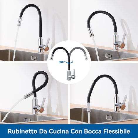 Auralum Max Miscelatore da cucina flessibile con 2 modalità di getto, rotazione a 360°, rubinetto da cucina nero con beccuccio alto regolabile liberamente