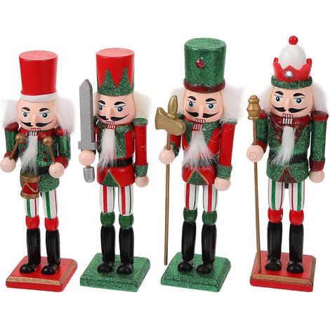 Marionnettes de soldats Casse-Noisette en bois, compatibles avec la décoration, 4 pièces, couleurs assorties, ornements de Noël (1/5)