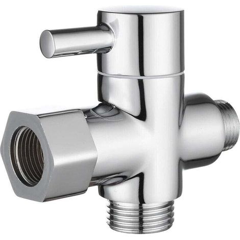 3-Wege-Ventil aus massivem Messing, 3/8-12/17 T-Adapter, Umstellsystem für Dusche, Küche und Bad, Chrom - KZQ