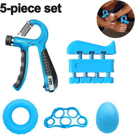 Grip Strengthener - Adjustable Hand Gripper - Finger Exerciser Kit - 5 Pieces - Black Blue - PP ABS (1/5)