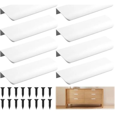 8 Pièces Poignée de Meuble Invisible 120mm Blanc, avec Vis, en Alliage d'Aluminium, pour Armoire et Tiroir (1/5)