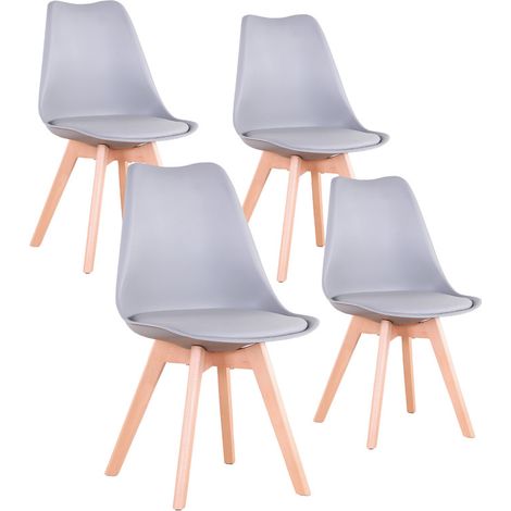 Wokaka Sillas de Comedor - Pack 4 Sillas Comedor Nórdico - Patas de silla de madera - (Gris)