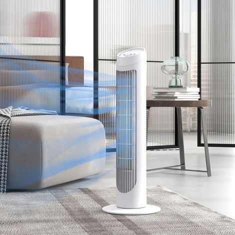 Ventilateur de tour 45W, ventilateur vertical silencieux avec 3 vitesses, oscillation 70° pour salon Ø27x75 cm blanc
