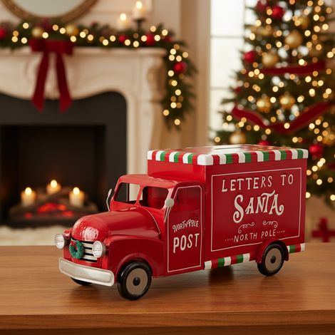 Camioncino natalizio rosso in metallo per le consegne dei pacchi, lungo 64 cm (1/4)