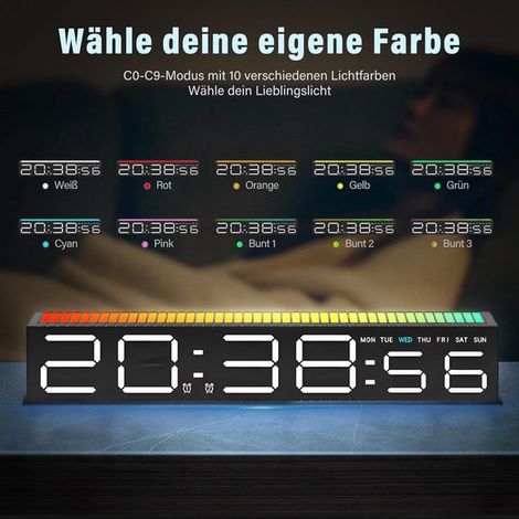 Digitaler Wecker, zwei LED-Alarme, RGB-Beleuchtung, einstellbare Helligkeit, Sprachsteuerung und Musikrhythmus. (1/5)