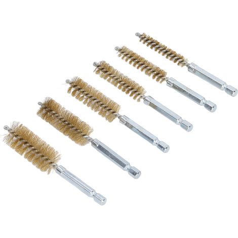 Lot de 6 brosses de nettoyage pour perceuse électrique et visseuse à percussion, fil torsadé antirouille de 10 cm (4 po), tige hexagonale de 6,35 mm (1/4 po), cuivre jaune. (1/5)