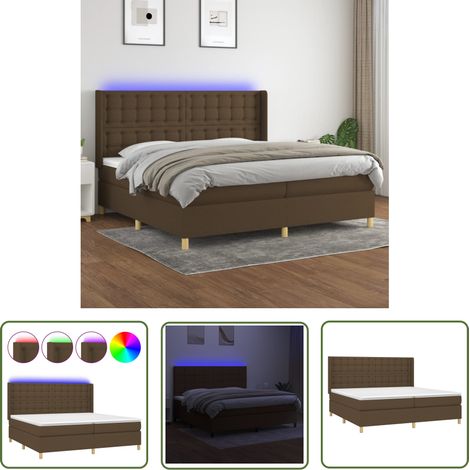 The Living Store Sommier à lattes de lit matelas et LED Marron foncé 200x200 cm - Sommier Tapissier - Lit Plateforme - Lit Avec Rangement - Matelas À Ressorts Ensachés - Éclairage Led (1/5)