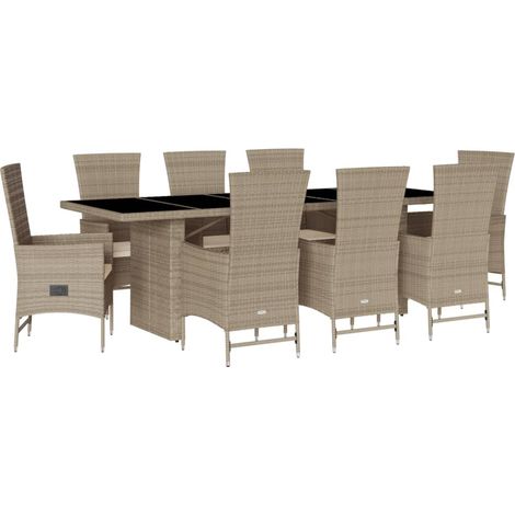 Maison Exclusive - Set comedor de jardín 9 pzas con cojines ratán (1/5)