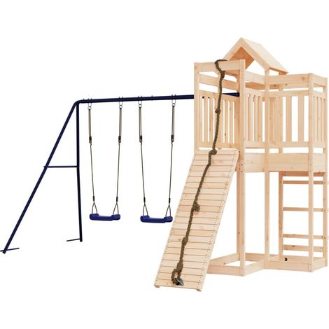 "Parque infantil al aire libre rocódromo robusto columpio juegos de jardín 361 x 282 x 238 cm madera maciza de pino 020004784" (1/5)