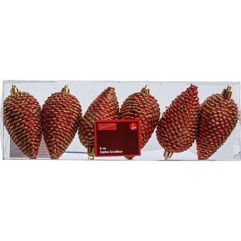 TrendLine Zapfen 8 cm 6 Stk Rot Weihnachtsdekoration Christbaumschmuck (1/2)