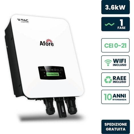 Onduleur hybride monophasé V-TAC, réseau/hors réseau, 3,6 kW, compteur Wi-Fi et CT, garantie 10 ans, IP65 (1/5)