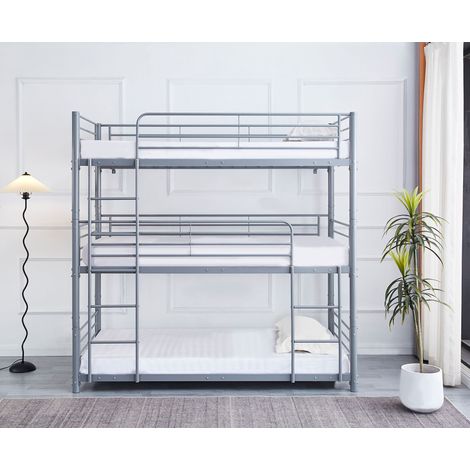 Pack Lit superposé en métal gris 3 couchages 90x190 avec matelas TRIPLE (1/5)