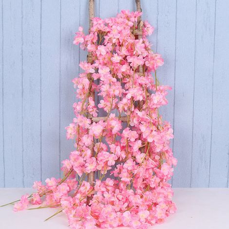 Guirlande de fleurs de cerisier artificielles (256 fleurs) de 1,8 m, rose foncé, idéale pour décorer la maison, la chambre, un mariage ou une fête au printemps.