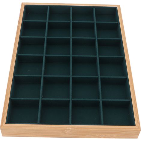 Plateau à bijoux en bois à 24 compartiments pour bracelets et colliers, présentoir et rangement pour tiroir de vitrine, vert (1/5)