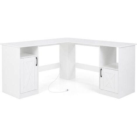 Bureau d'angle en L noir 150 cm avec station de charge intégrée 2 prises USB, étagères et rangements pour chambre, bureau et étude (1/5)