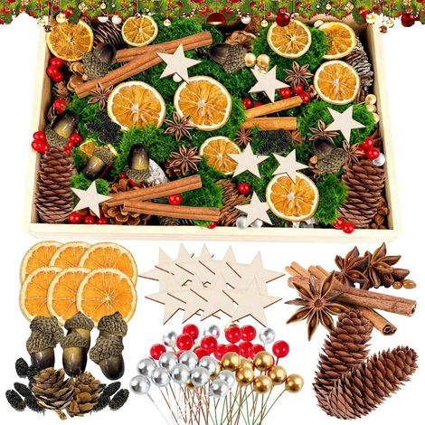 Weihnachtsdeko Bastelset mit Tannenzapfen, Orangenscheiben, Sternanis (1/4)