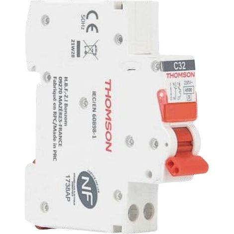 Thomson – Disjoncteur unipolaire 32A courbe C – Connexions automatiques – Compatible coffrets Easy Connect – Installation rapide et sécurisée