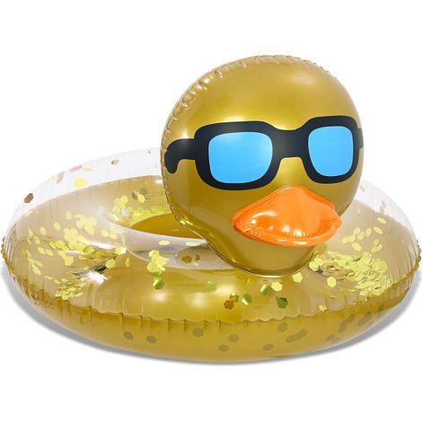Bouée gonflable en forme de canard avec confettis, résistante et amusante pour tous les âges en vacances, sur le thème des animaux, parfaite pour la piscine et la plage. (1/5)