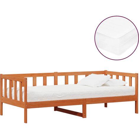 Maison Exclusive - Tag-Bett mit Matratze Wachsbraun und Weiß 90 x