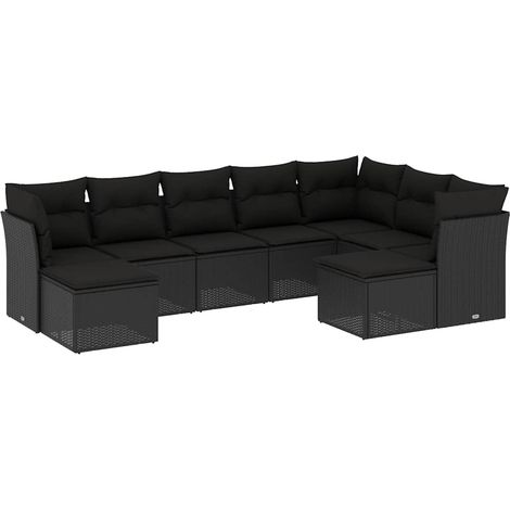 Maison Exclusive - Salon de jardin 9 pcs avec coussins noir résine tressée (1/3)