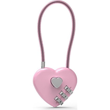 Cadenas à combinaison numérique pour bagages et équipements de gym, rose, motif cœur, longueur de corde de 11 cm. (1/3)