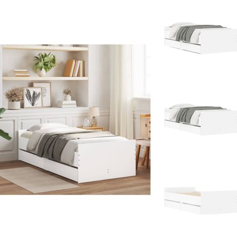 Cadre de lit avec tiroirs sans matelas blanc 90x190 cm - Cadre De Lit - Lit Double - Lit Blanc - Meuble Rangement - Tiroir Lit (1/5)