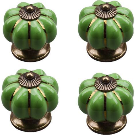4 pomos de cerámica vintage con forma de calabaza de 40x40 mm (diámetro x altura), tiradores de muebles antiguos, pomos para puertas y cajones con tirador de tornillo para cocina, armario, cómoda y ve (1/5)