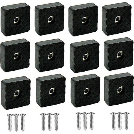 Lot de 16 patins de protection en silicone noir pour pieds de meubles, tampons élastiques en caoutchouc antidérapants pour pieds de meubles et chaises avec vis (30 x 30 x 10 mm) (1/4)