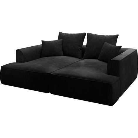 Vente-Unique – Canapé 3 places convertible en velours côtelé noir – Assise profonde – Coussins déhoussables – Fabrication européenne (1/5)