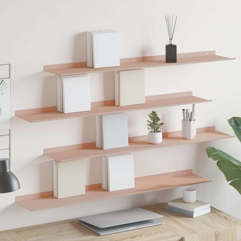 Schwebendes Regal 4 pcs Rosa 100 x 18 x 2,5 cm Stahl