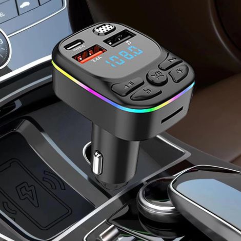 Trasmettitore per auto 3A con LED - Trasmettitore ricevitore 5.0 per autoradio, angolo regolabile a 180°, ricarica rapida e luce colorata - ALTRO (1/4)